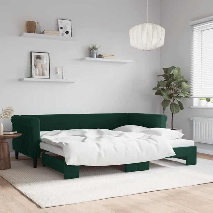 Pat de zi cu extensie, verde închis, 90x200 cm, catifea WALTI