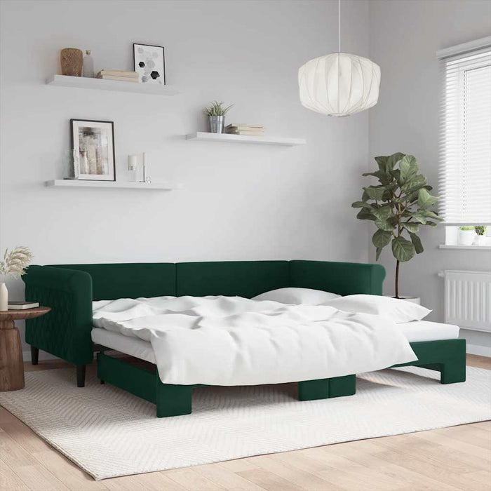 Pat de zi cu extensie, verde închis, 100x200 cm, catifea - WALTI WALTI