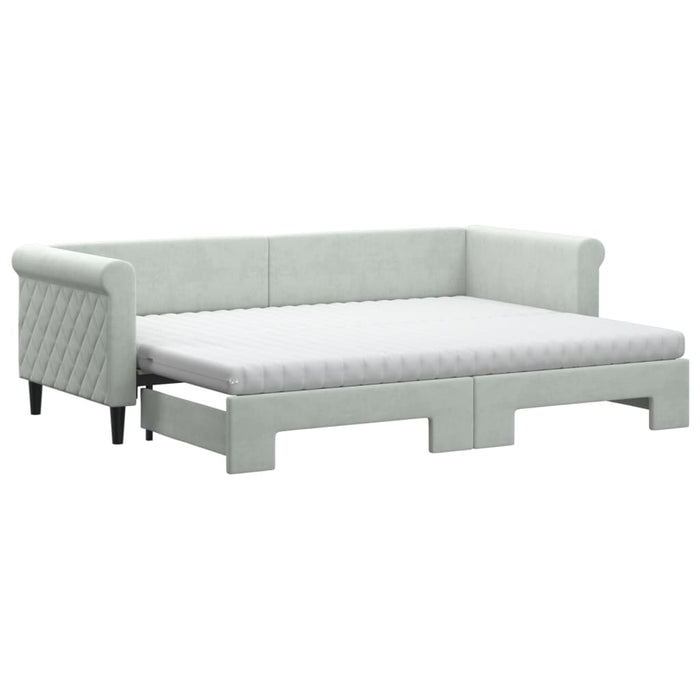 Pat de zi cu extensie și saltele, gri deschis 80x200 cm catifea - WALTI WALTI