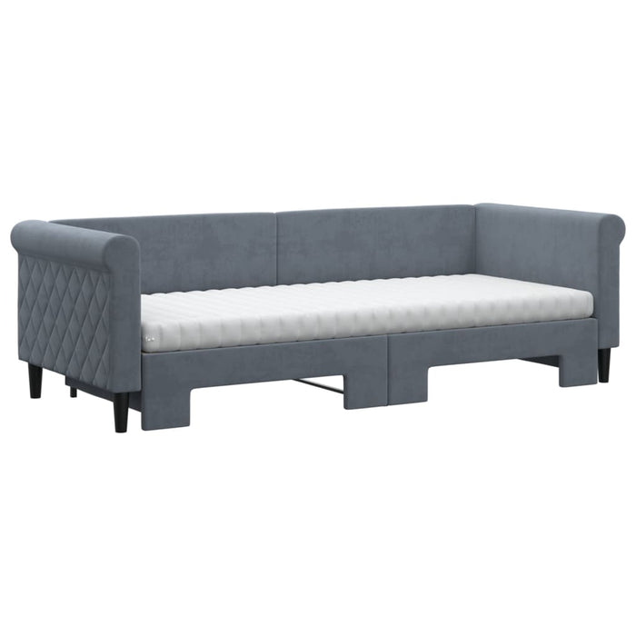 Pat de zi cu extensie și saltele gri închis 80x200 cm catifea - WALTI WALTI
