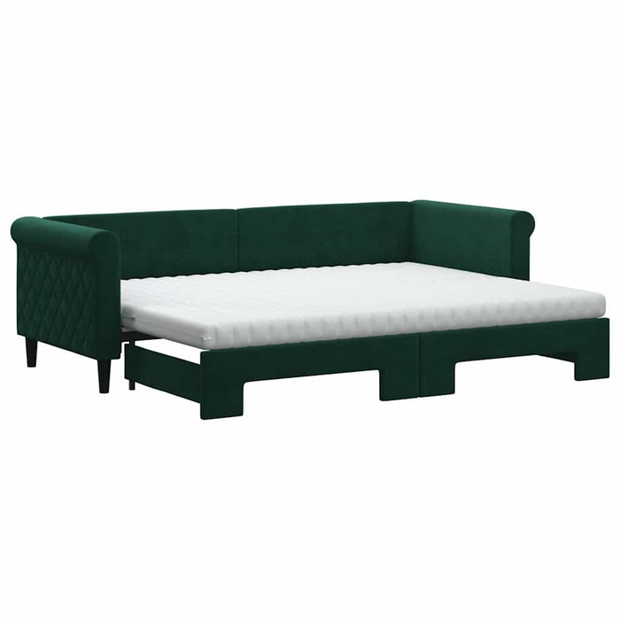 Pat de zi cu extensie și saltele verde închis 80x200 cm catifea WALTI