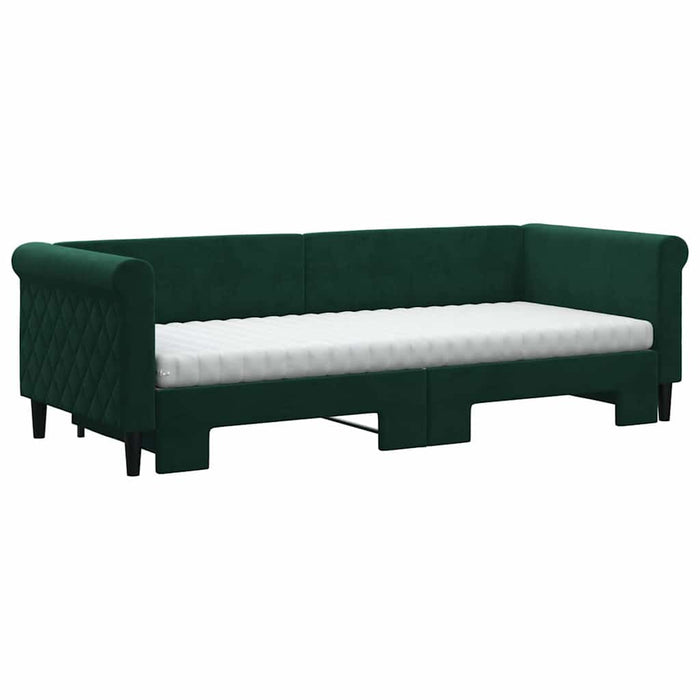 Pat de zi cu extensie și saltele verde închis 80x200 cm catifea WALTI