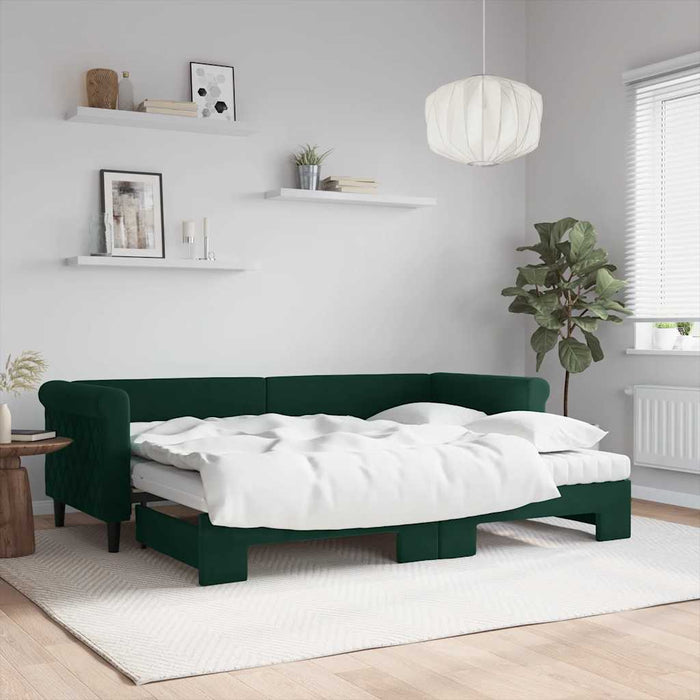 Pat de zi cu extensie și saltele verde închis 80x200 cm catifea WALTI