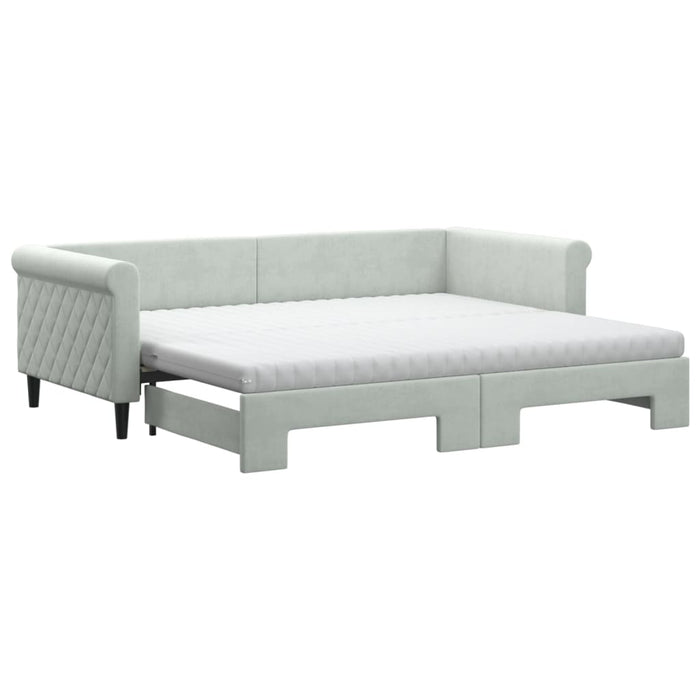 Pat de zi cu extensie și saltele, gri deschis 90x200 cm catifea WALTI
