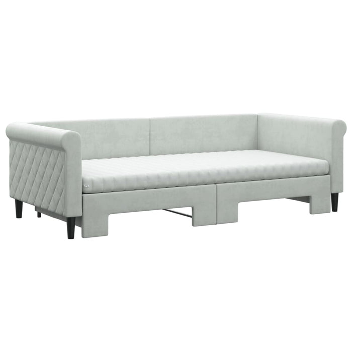 Pat de zi cu extensie și saltele, gri deschis 90x200 cm catifea WALTI