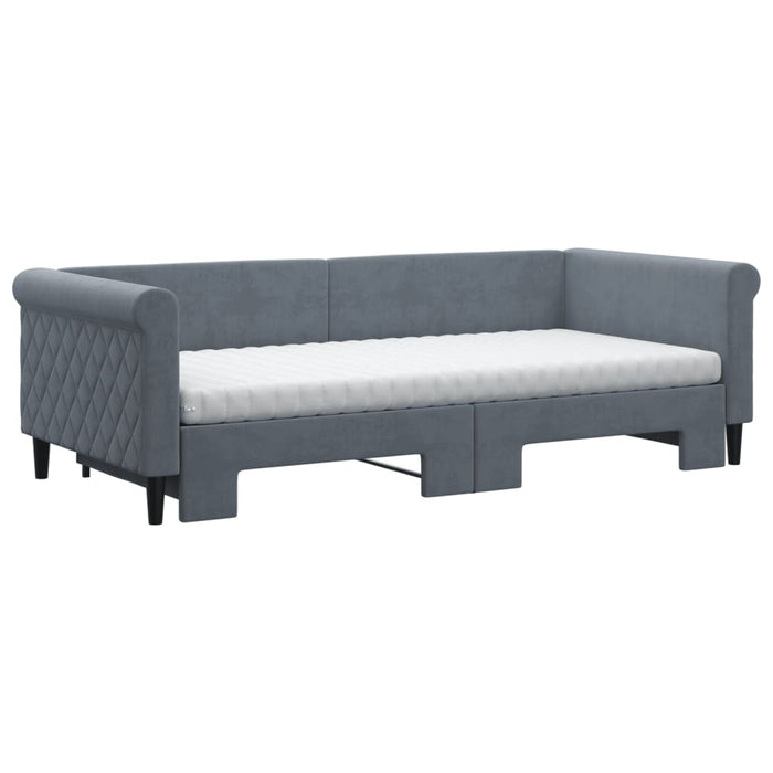 Pat de zi cu extensie și saltele, gri închis 90x200 cm catifea - WALTI WALTI