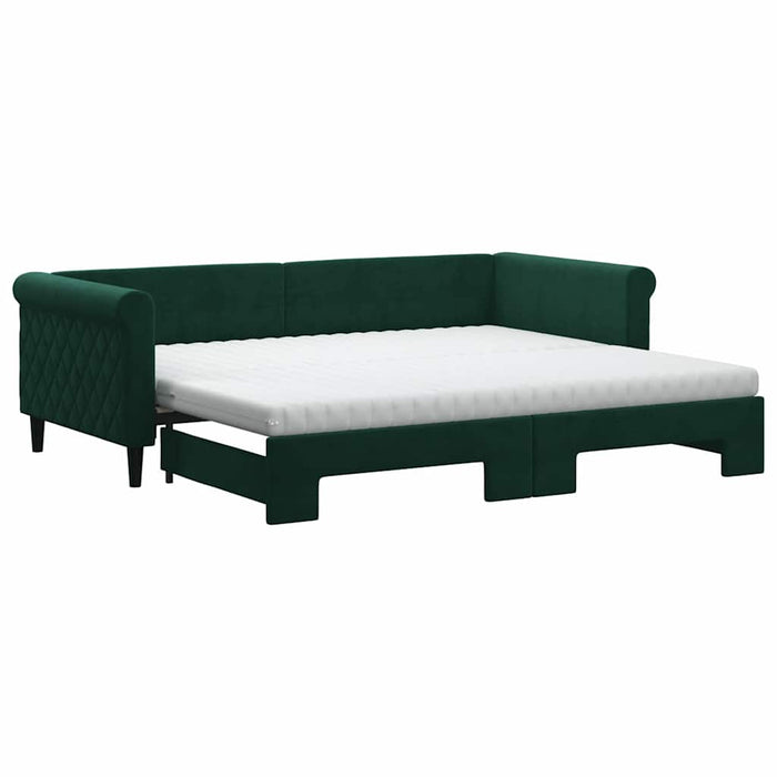 Pat de zi cu extensie și saltele verde închis 90x200 cm catifea WALTI