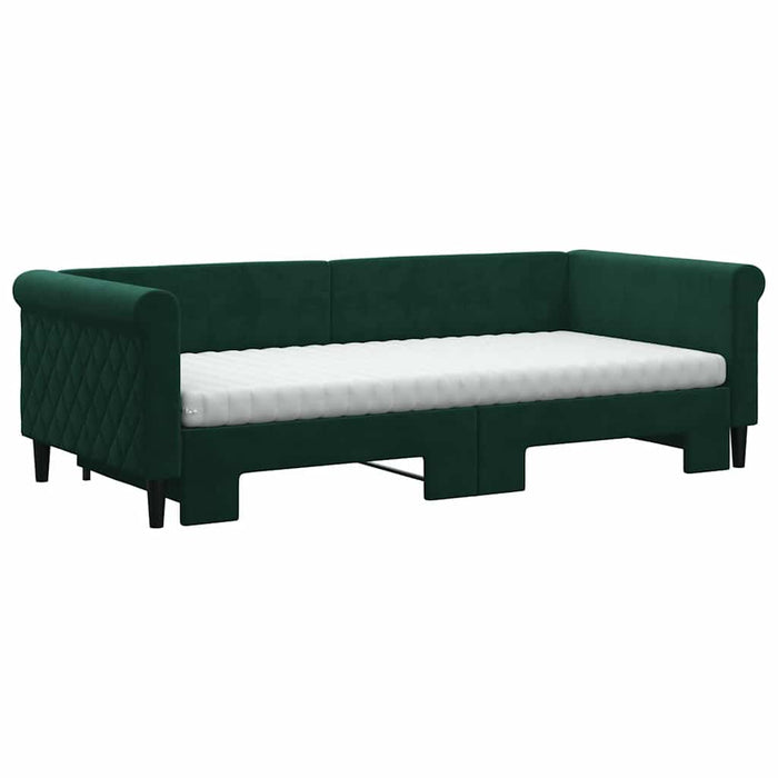 Pat de zi cu extensie și saltele verde închis 90x200 cm catifea WALTI