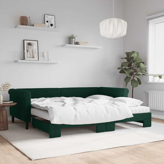 Pat de zi cu extensie și saltele verde închis 90x200 cm catifea WALTI