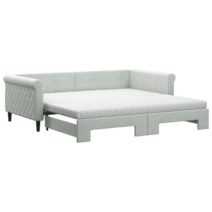 Pat de zi cu extensie și saltele gri deschis 100x200 cm catifea - WALTI WALTI