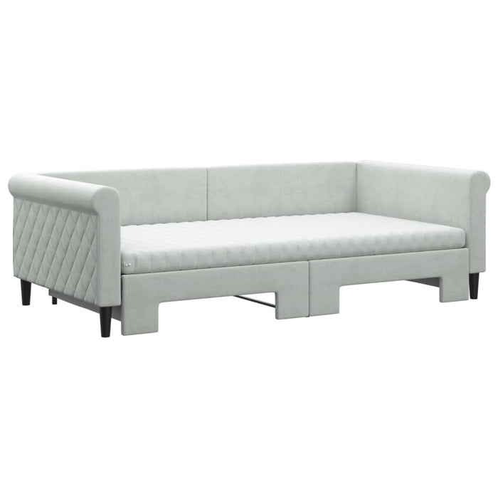 Pat de zi cu extensie și saltele gri deschis 100x200 cm catifea - WALTI WALTI