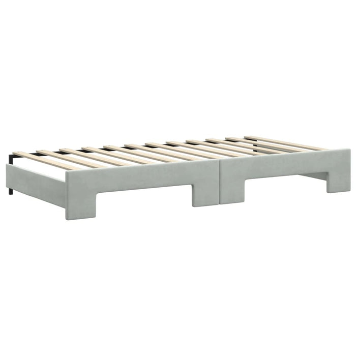 Pat de zi cu extensie și saltele gri deschis 100x200 cm catifea - WALTI WALTI