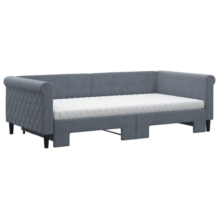Pat de zi cu extensie și saltele, gri închis 100x200 cm catifea - WALTI WALTI