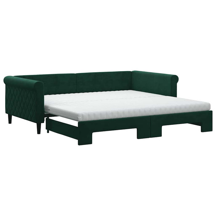 Pat de zi cu extensie și saltele verde închis 100x200cm catifea - WALTI WALTI