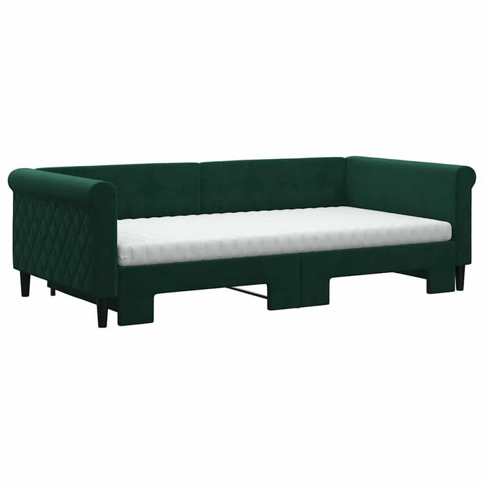 Pat de zi cu extensie și saltele verde închis 100x200cm catifea - WALTI WALTI