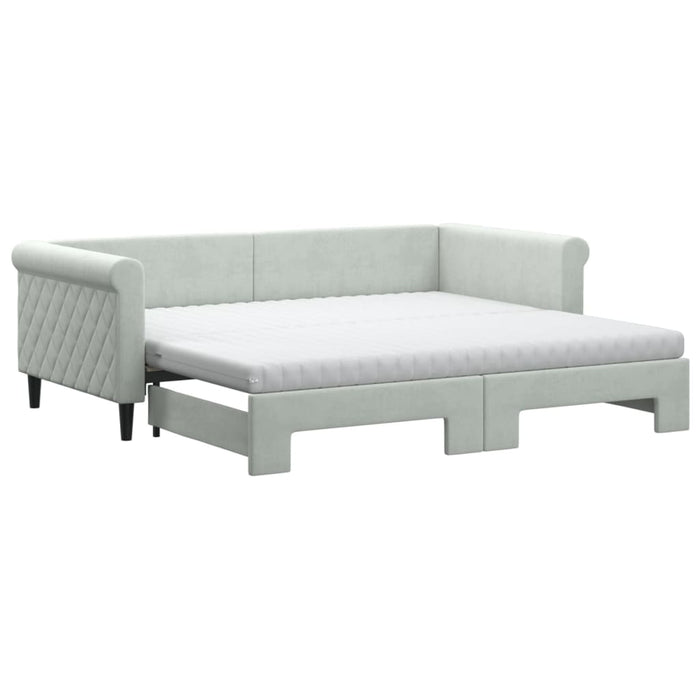 Pat de zi cu extensie și saltele, gri deschis 90x190 cm catifea - WALTI WALTI