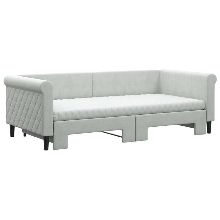 Pat de zi cu extensie și saltele, gri deschis 90x190 cm catifea - WALTI WALTI
