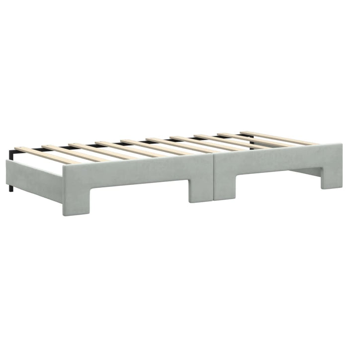 Pat de zi cu extensie și saltele, gri deschis 90x190 cm catifea - WALTI WALTI