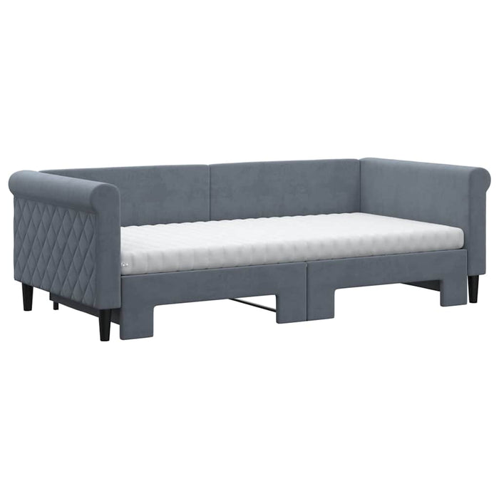 Pat de zi cu extensie și saltele, gri închis, 90x190 cm catifea - WALTI WALTI
