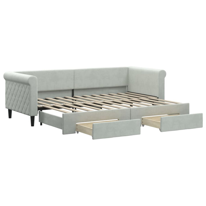 Pat de zi cu extensie și sertare, gri deschis 80x200 cm catifea - WALTI WALTI