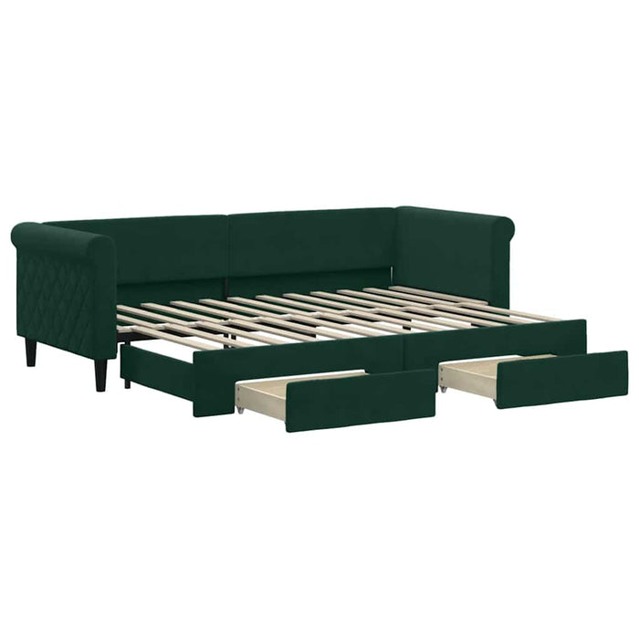 Pat de zi cu extensie și sertare verde închis 80x200 cm catifea WALTI
