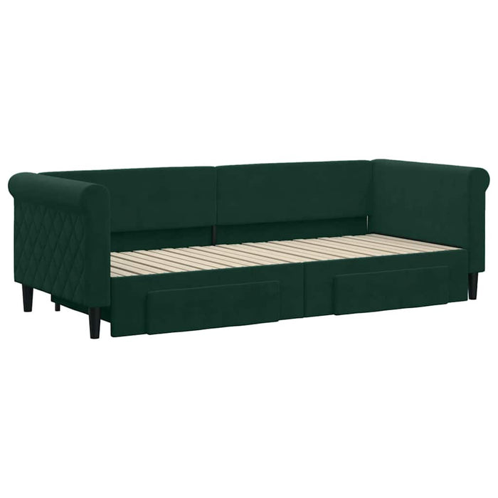 Pat de zi cu extensie și sertare verde închis 80x200 cm catifea WALTI