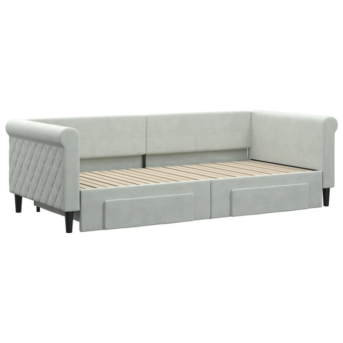 Pat de zi cu extensie și sertare, gri deschis 90x200 cm catifea - WALTI WALTI