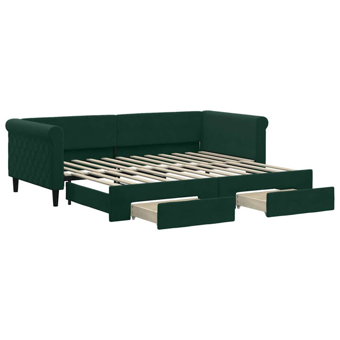 Pat de zi cu extensie și sertare verde închis 90x200 cm catifea WALTI