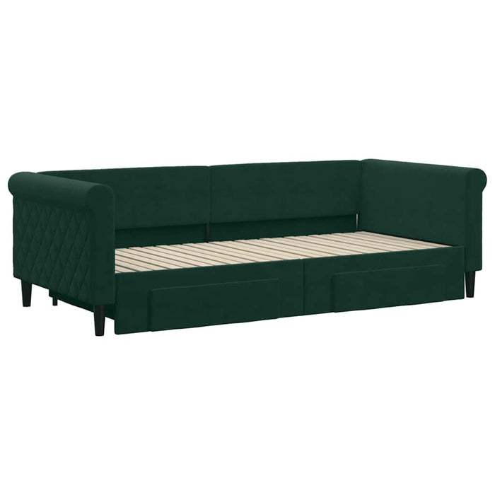 Pat de zi cu extensie și sertare verde închis 90x200 cm catifea WALTI