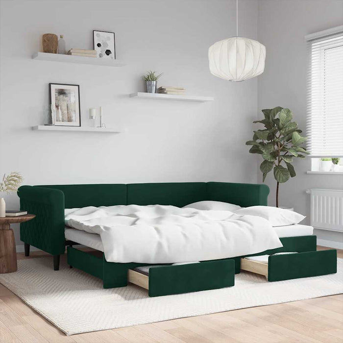 Pat de zi cu extensie și sertare verde închis 90x200 cm catifea WALTI