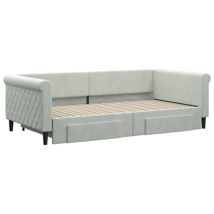 Pat de zi cu extensie și sertare gri deschis 100x200 cm catifea - WALTI WALTI