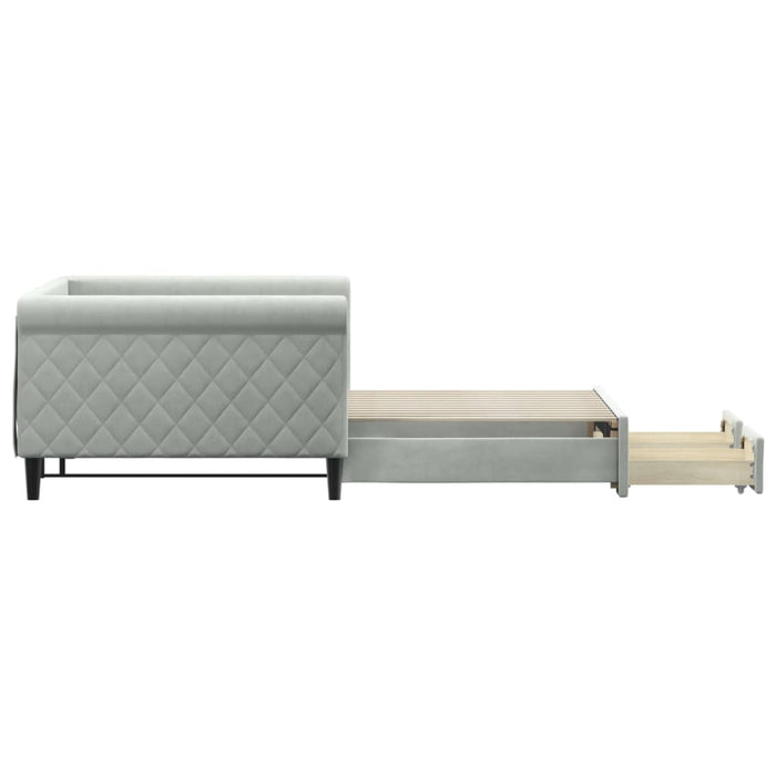Pat de zi cu extensie și sertare gri deschis 100x200 cm catifea - WALTI WALTI