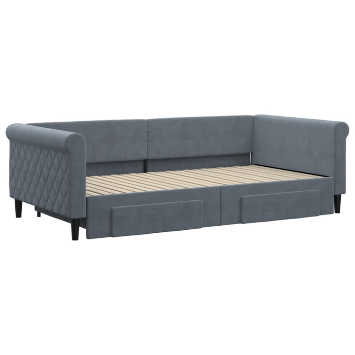Pat de zi cu extensie și sertare gri închis 100x200cm catifea - WALTI WALTI