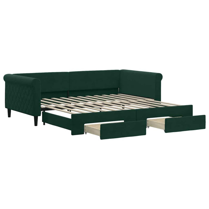 Pat de zi cu extensie și sertare verde închis 100x200cm catifea - WALTI WALTI