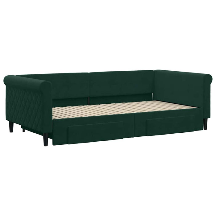 Pat de zi cu extensie și sertare verde închis 100x200cm catifea - WALTI WALTI