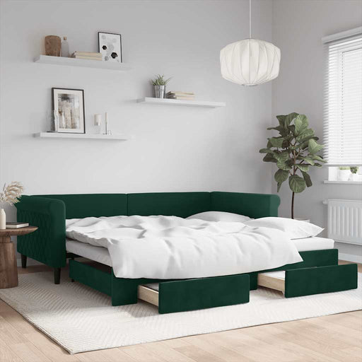 Pat de zi cu extensie și sertare verde închis 100x200cm catifea - WALTI WALTI