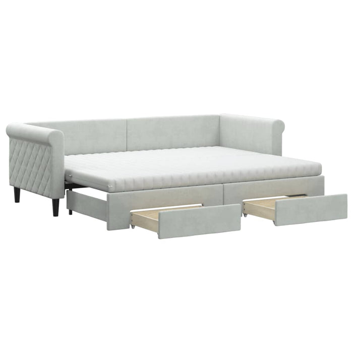 Pat de zi cu extensie și sertare, gri deschis 80x200 cm catifea - WALTI WALTI