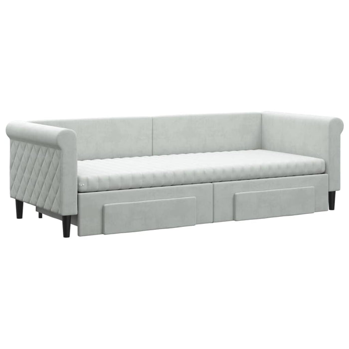 Pat de zi cu extensie și sertare, gri deschis 80x200 cm catifea - WALTI WALTI