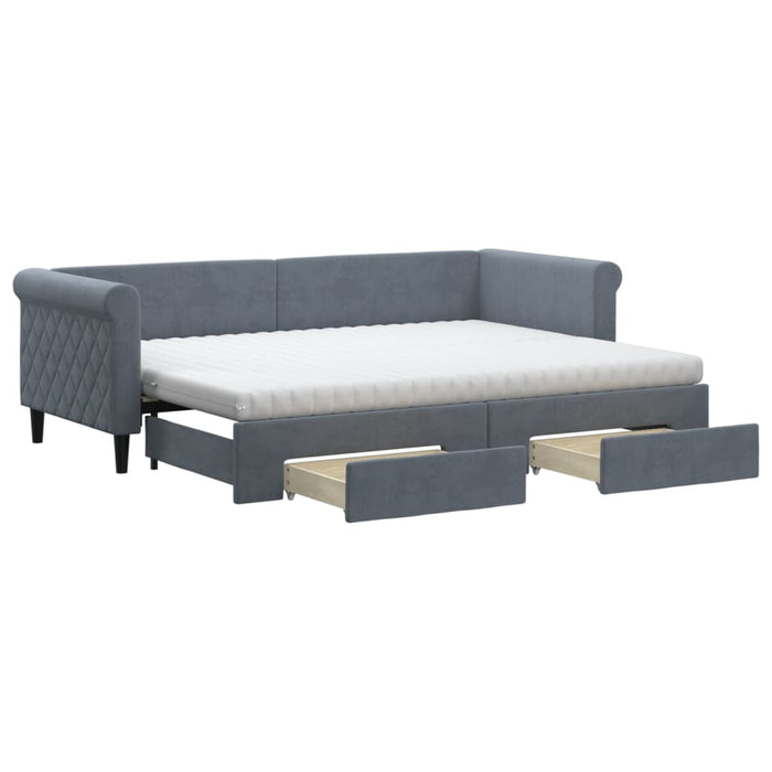 Pat de zi cu extensie și sertare gri închis 80x200 cm catifea - WALTI WALTI