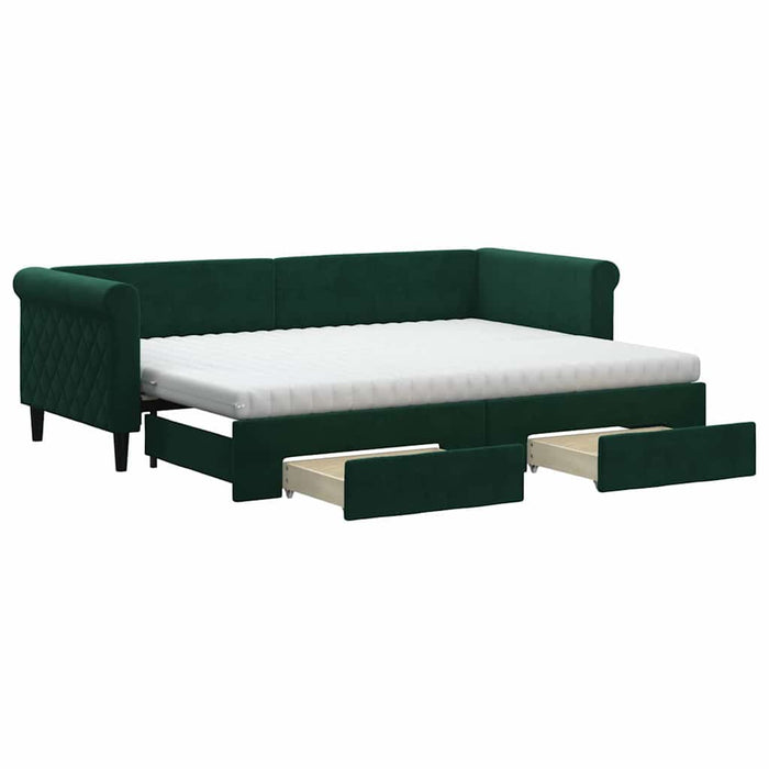 Pat de zi cu extensie și sertare verde închis 80x200 cm catifea WALTI
