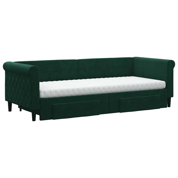 Pat de zi cu extensie și sertare verde închis 80x200 cm catifea WALTI