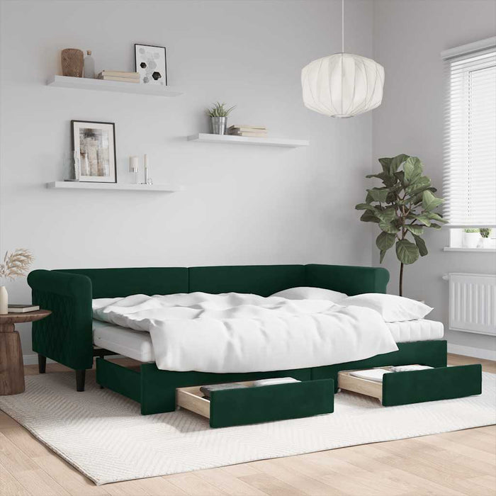 Pat de zi cu extensie și sertare verde închis 80x200 cm catifea WALTI