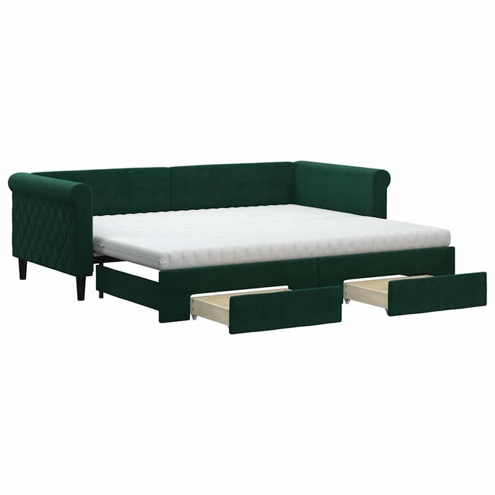 Pat de zi cu extensie și sertare verde închis 90x200 cm catifea WALTI