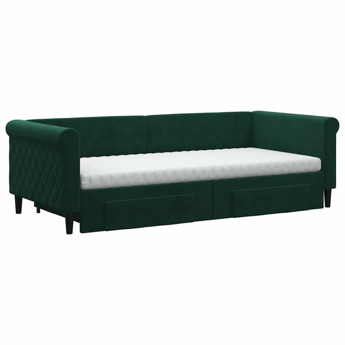 Pat de zi cu extensie și sertare verde închis 90x200 cm catifea WALTI