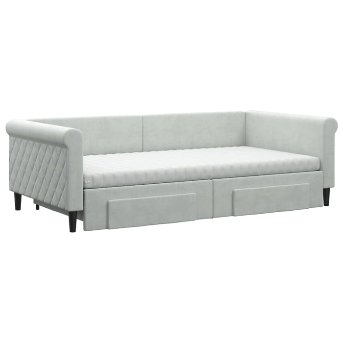 Pat de zi cu extensie și sertare gri deschis 100x200 cm catifea - WALTI WALTI