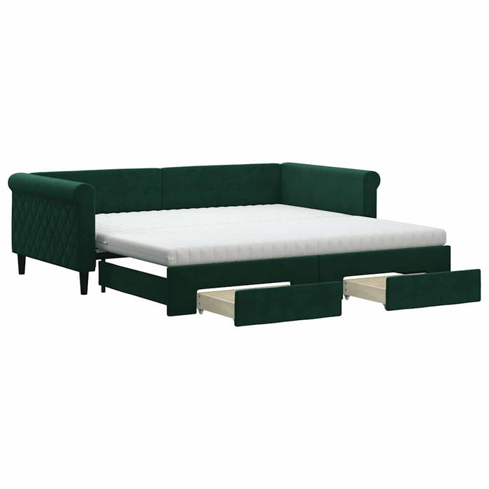 Pat de zi cu extensie și sertare verde închis 100x200cm catifea - WALTI WALTI