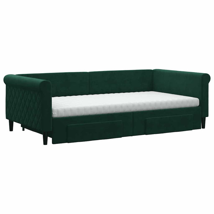 Pat de zi cu extensie și sertare verde închis 100x200cm catifea - WALTI WALTI