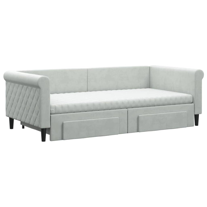 Pat de zi cu extensie și sertare, gri deschis 90x190 cm catifea - WALTI WALTI