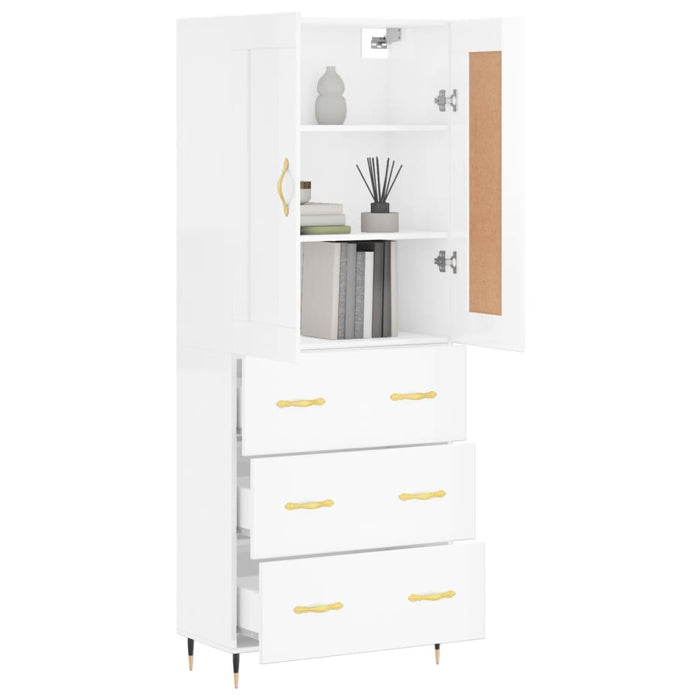 Dulap înalt, alb extralucios, 69,5x34x180 cm, lemn compozit WALTI