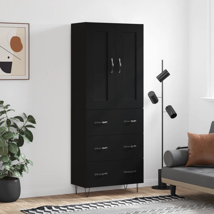 Dulap înalt, negru, 69,5x34x180 cm, lemn compozit WALTI